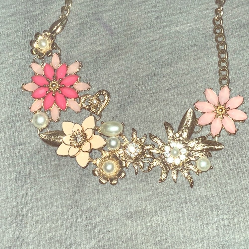 Pink floral with faux pearls
